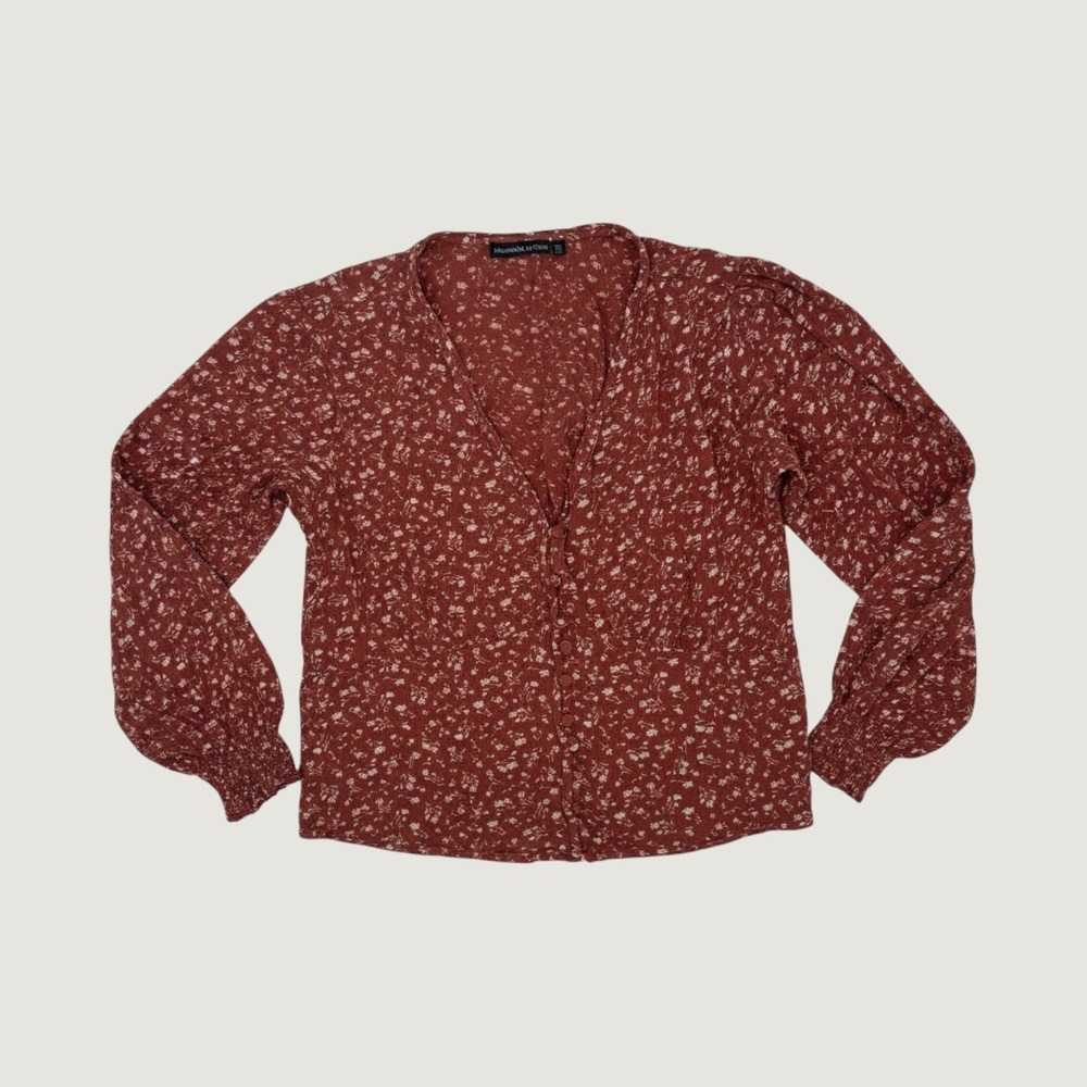 Abercrombie & Fitch Blouse XL Floral Button Front Peplum Rust Red‎ Boho Crepe